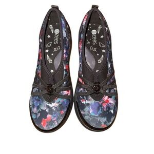 Bzees Women Rosie Black Floral Slip-On Casual Shoes 8.5 cushioned insole stretch